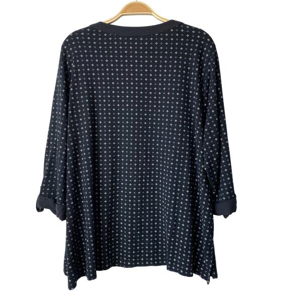 Croft & Barrow Floral Square Tunic Top Women 2X Black Pockets 3/4 Sleeve Cottage - Picture 2 of 9